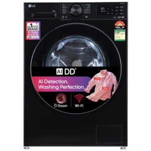 LG 12 Kg, 5 Star, AI DD Technology, Steam, Wi-Fi, Tempered glass door, Fully-Automatic Front Load Washing Machine (FX1412N3O, Reduce germs & allergens, Smart Fabric Care, 2026 Model, Onyx Black)