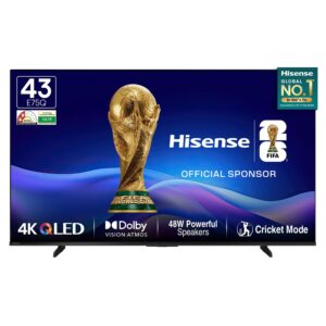 Hisense 108 cm (43 Inches) 4K Ultra HD Smart Hi-QLED TV | 48W Speakers | Dolby Atmos & HDR10+ | Cricket Mode | World Fastest TV OS - VIDAA | 43E75Q (Black)