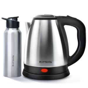 Longway Kestro 2 Ltr Electric Kettle with Water Bottle Combo | Automatic Shut-Off | Durable Stainless Steel Body For Boiling | 2 Years Warranty (2, litres)