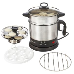 Amazon Basics Multi-Kettle Steamer 1.2L | Adjustable Power Modes 600 W | 7 - Egg Tray, Idli Tray, Iron Grill And Steamer | SS 201 Steel | Automatic Overheat Protection | Multipurpose Kettle