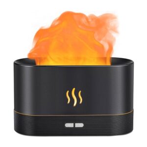 Inditradition Plastic Fire Flame Aromatherapy Humidifier for Home | Ultrasonic Essential Oil Aroma Diffuser with Multi-Colour LED (6.5 x 4 Inches, 180ml Tank) (Black)