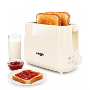 Milton Bread Toaster 2 Slice Auto Pop Up | 7 Level Heating Modes 650 Watts| Auto Shut Off | Removable Crumb Tray | Matt White