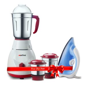 ACTIVA Pluto Combo 500W Mixer Grinder with 3 Jars and Coral 900W Dry Iron, Teflon Coated Soleplate, 2 Years Warranty, Multiple Colours