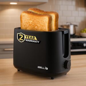 iBELL Toaster CrustoF20 Auto Pop-up Bread Toaster with Removable Crumb Tray, Auto Shutoff, Cancel Button, 7 Levels Browning Controller, Cord Storage, 750 Watts, 2 Year Warranty (Black)