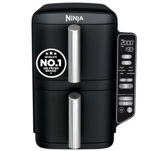 Ninja Double Stack Dual Zone Digital Air Fryer SL300IN | 2470W| Cook 4 Foods at Once |7.6L Family Size Vertical Design | 6 Cooking Functions | Oil-Free Fryer | Black