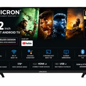 UNICRON 32 inch smart tv Android Frameless Smart LED TV HD Ready Built-in WiFi | HDMI & USB Connectivity | Built-in Apps Compatible,YouTube, Netflix, Prime Video More Premium Design