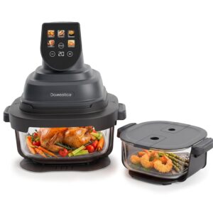 Domestica Aerion Air Fryer | Pure Glass Visible Cooking | 4L + 1.5L Dual Bowl | 5 in 1 Airfry, Bake, Recrisp, Keep Warm | Dishwasher Safe | Soft Touch Button Controls | 1500W | 1 Yr Warranty