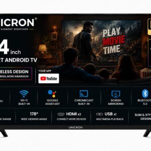 24 inch smart tv Android Frameless HD LED TV | WiFi Enabled | Built-in Apps Compatible (YouTube, Netflix, Prime Video) | HDMI, USB Connectivity | Screenmirror | Slim & Stylish | Black Premium Design
