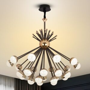 Smartway? Helio Modern Crystal LED Chandelier, Smart Chandelier Lights for Living Room, Alexa & Google Compatible, Starburst Black & Gold Pendant Light for Bedroom, Hall & Office Ceiling