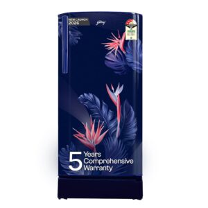 Godrej 183 L 3 Star 5 Years Comprehensive Warranty New Launch | Toughened Glass Shelves | 24 Day Farm Freshness | Jumbo Vegetable Tray | Single Door Refrigerator (RD R190CN THF FR BL, Floral Blue)