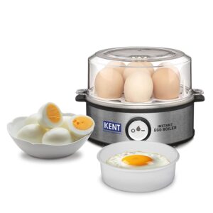 KENT Instant Egg Boiler | 370-Watt | Boil 7 Eggs at a Time | 3 Boiling Modes | Stainless Steel Body, Poaching Tray & Heating Plate | Automatic Power Off