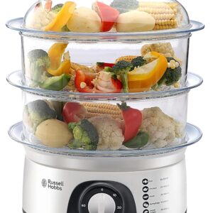 Russell Hobbs RFS800 800W Electric Food Steamer ? 9L Multi-Tier Steam Cooker for Vegetables, Rice, Fish & Eggs | BPA-Free Plastic Body, White | 2-Year Manufacturer Warranty