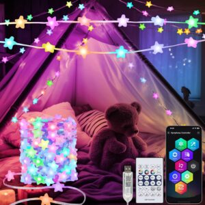 Smart Star String Lights Plug in, 16 Million RGB Color Changing Fairy Lights with Built-in Chip and Remote Control DIY Music Sync Twinkling Light for Bedroom Decor